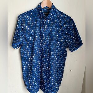 ANTHONY OF LONDON Men's Blue Patterned Short Sleeve Shirt